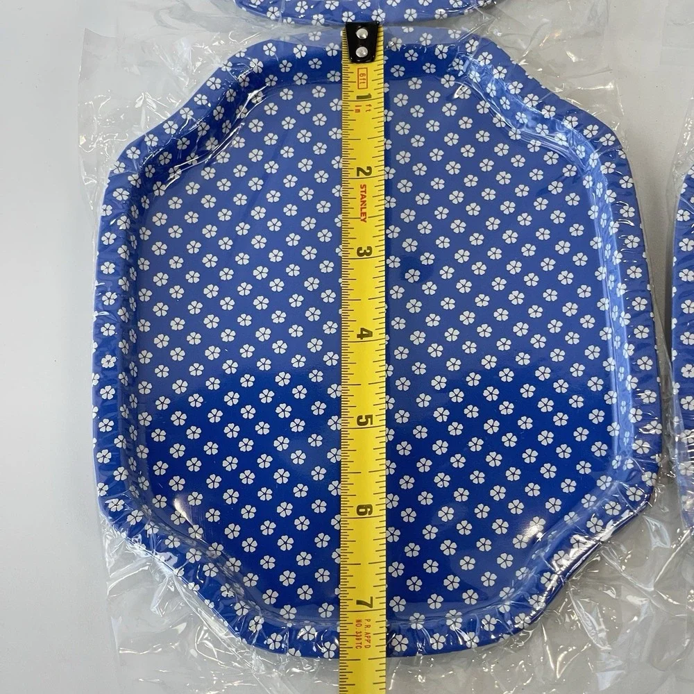 Action Industries, Inc. Designs Vintage Blue Flowers Tin Trinket Trays‎ Set 1986